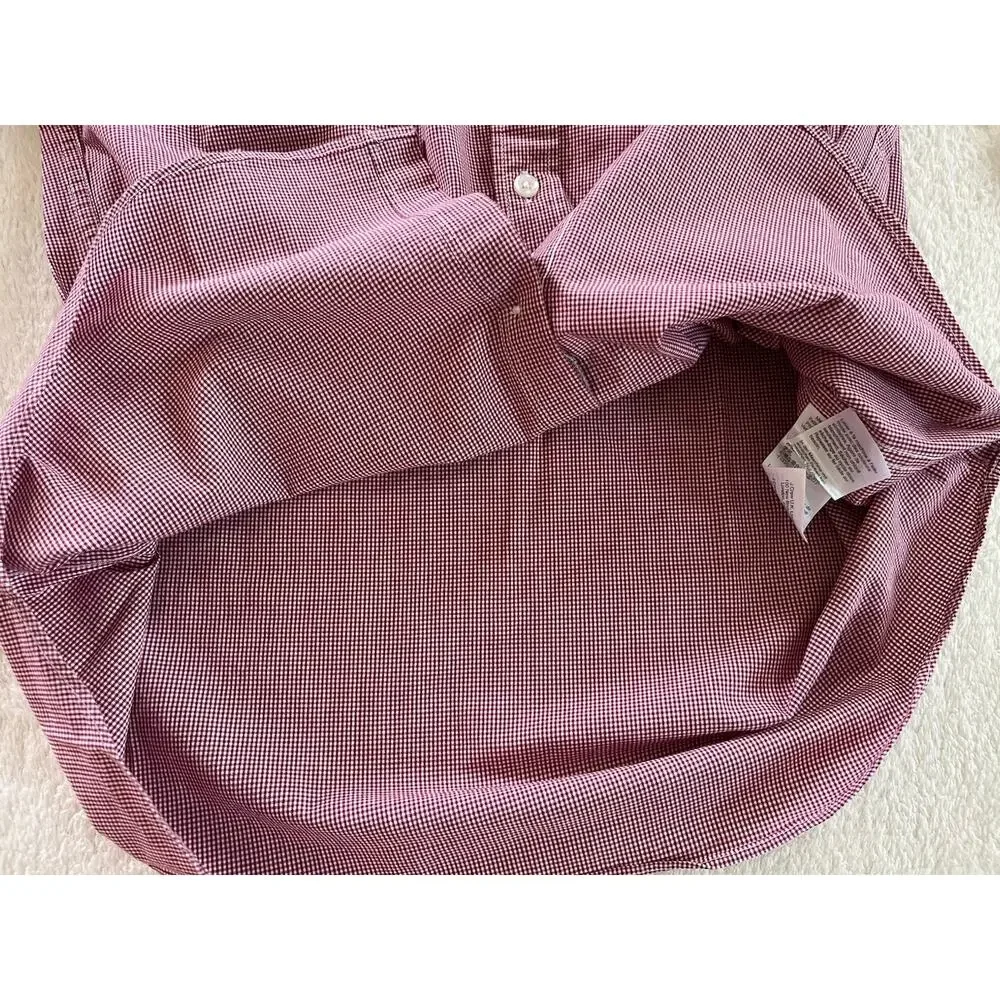 J Crew Shirt Mens Medium Burgundy Check Slim Fit Flex Button Down EUC